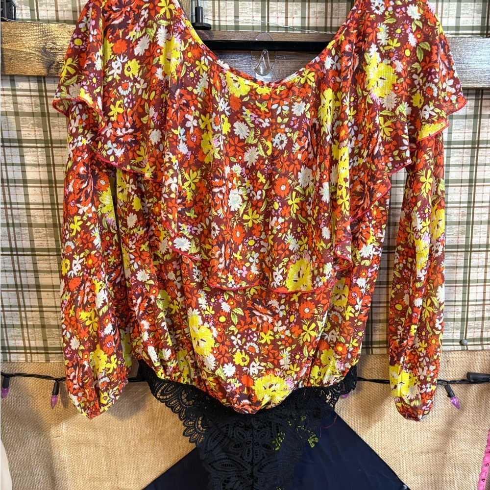 Free People Juniors Say It To Me Bodysuit Orange Yellow Sheer XS - Picture 7 of 8